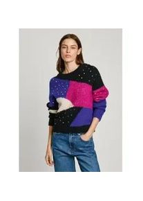 Pepe Jeans f&uuml;r Damen. PL702238 Nora mehrfarbiger Pullover (L), Schwarz, L&auml;ssig, Polyester