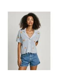 Pepe Jeans f&uuml;r Damen. PL702277 Olaya blaues Hemd (XS), L&auml;ssig, Baumwolle, Kurzarm, Bio-Baumwolle, Nachhaltig