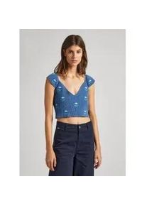 Pepe Jeans f&uuml;r Damen. PL702150 Top Greer blau (M), L&auml;ssig, Baumwolle, &Auml;rmellos / Hosentr&auml;ger, Nachhaltig