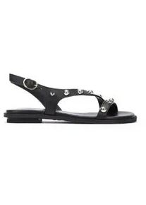 MARTINELLI f&uuml;r Damen. 1535-B152Z Mazzini flache Ledersandalen mit Nieten schwarz (37), Wohnung, Schnalle, L&auml;ssig