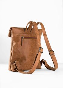 bonprix Rucksack mit Au&szlig;entasche und Schnallendetail, braun, Gr.34x29 cm, Attraktiver Rucksack in Lederoptik