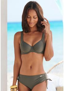 B&uuml;gel-Bikini Lascana, Damen, Gr. 46, Cup D, gr&uuml;n (oliv), Polyamid, unifarben, Bikini-Sets B&uuml;gel-Bikini, mit seitlich geraffter Bikinihose, Topseller