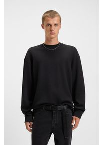 Langarmshirt HUGO BLUE "Nuwolo", Damen, Gr. XXL, schwarz (schwarz001), Single Jersey, Obermaterial: 87% Baumwolle, 13% Polyamid, unifarben, l&auml;ssig geschnitten normal, Rundhals, breiter Bund, Shirts Langarmshirt, Rundhalsausschnitt, l&auml;ssig geschnitten, Logo-Badge