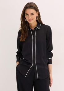 bonprix Hemdbluse aus flie&szlig;endem Satin, schwarz, Gr.36, Hemdbluse mit Kontrast Paspelierung