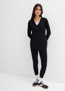 bonprix Set aus Umstands-Wickelshirt mit bequemer Leggings (2-tlg.Set), schwarz, Gr.56/58 (3XL), Set aus Langarmshirt mit passender Hose aus bequemen Jersey
