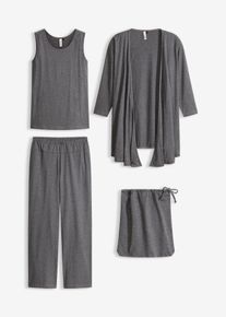 bonprix Loungewear Hausanzug (3-tlg.Set) mit Viskose, grau, Gr.36/38 (S), Viskose-Set aus Top mit Rundhalsausschnitt, Jacke mit 3/4Arm und kn&ouml;chellanger Hose (3-tlg) aus einem angenehm leichten Material, aus Viskose