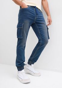 bonprix Slim-Fit Cargo-Jeans-Jogger mit Dehnbund Straight, blau, Gr.52, Cool gewaschene Schlupf-Sweat-Jeans mit Cargotaschen, 73% Baumwolle