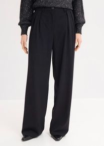 bonprix Marlenehose mit elastischem Bund, schwarz, Gr.38, Elegante Bundfaltenhose mit elastischem Bund und einem dekorativen G&uuml;rtel mit Metalltrense und geradem, weitem Bein