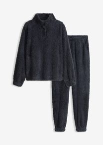 bonprix Weit geschnittener Hausanzug aus weichem Material, blau, Gr.48/50 (XL), Gem&uuml;tlicher Hausanzug mit Troyer Shirt und Eingriffstaschen an der Hose