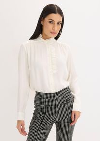bonprix Bluse aus luftigem Cr&ecirc;pe, wei&szlig;, Gr.38, elegante Bluse mit Spitzenr&uuml;schen