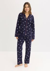 bonprix Pyjama aus weicher Baumwolle, blau, Gr.56/58 (3XL), Gem&uuml;tlicher Pyjama mit Punkten und modischen Kontrastpiping, aus 100% Baumwolle