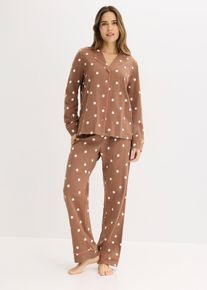 bonprix Pyjama aus weicher Baumwolle, braun, Gr.44/46 (L), Gem&uuml;tlicher Pyjama mit Punkten und modischen Kontrastpiping, aus 100% Baumwolle