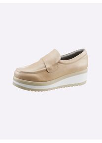 Slipper Heine, Damen, Gr. 37, beige (sand), Leder, Schuhe Slipper