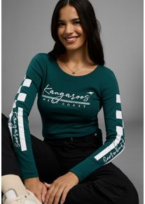 Langarmshirt Kangaroos, Damen, Gr. 40/42, dunkelgr&uuml;n, Rippware, Obermaterial: 100% Baumwolle, figurbetont h&uuml;ftbedeckend, Rundhals, Shirts Langarmshirt, Langarm, sehr figurbetonte Passform, aus Baumwolle, Topseller