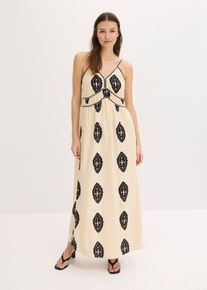 bonprix Leinen-Maxikleid aus luftigem Leinen-Mix, beige, Gr.50, sommerliches Leinen-Maxikleid mit modischem Print, aus Leinen
