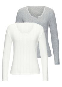 Langarmshirt Vivance, Damen, Gr. 40/42, grau (grau meliert, creme), Obermaterial: 100% Baumwolle, unifarben, k&ouml;rpernah, Rundhals, Shirts Langarmshirt, aus feiner Pointelle-Ware mit Spitze, reine Baumwolle, Topseller