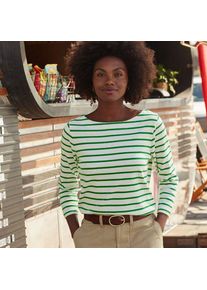 LANDS' END Gestreiftes Baumwollshirt mit 3/4-&Auml;rmeln, Damen,  Wei&szlig;, Baumwolle, by Lands' End