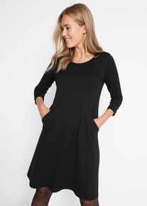 bonprix Shirtkleid aus Punto di Roma, schwarz, Gr.44/46 (L), Knieumspielendes Punto di Roma Kleid mit leicht ausgestellter Silhouette und 3/4 Arm, aus Punto di Roma