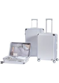 Novel Reisekofferset, Silber, Textil, Kunststoff, Metall, 3-teilig, Netzfach, Tragehenkel, TSA-Schloss, 360&deg;-Rollensystem, h&ouml;henverstellbarer Teleskopgriff, Freizeit, Koffer & Taschen, Reisekoffer-Sets
