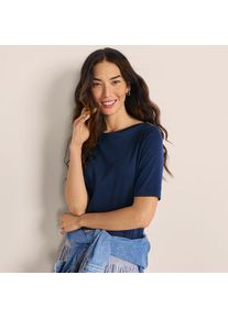 LANDS' END Supima-Shirt aus Baumwolle mit U-Boot-Ausschnitt, Damen,  Blau, Baumwolle, by Lands' End