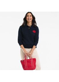 LANDS' END Lands' End x Lulu Guinness Lips Feinstrick-Polopullover, Damen,  Blau, Baumwolle, by Lands' End