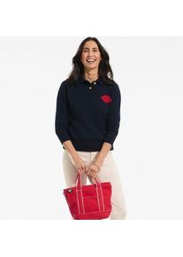 LANDS' END Lands' End x Lulu Guinness Drifter Feinstrick-Polopullover, Damen,  Blau, Baumwolle, by Lands' End
