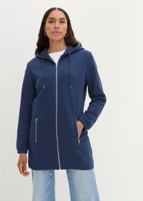 bonprix Long-Sweatjacke mit Rei&szlig;verschlusstaschen, blau, Gr.56/58 (3XL), Bequeme Long-Sweatjacke mit Kapuze und Eingrifftaschen, 60% Baumwolle