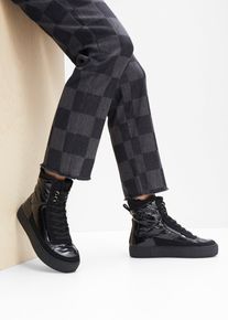 bonprix Gef&uuml;tterte Schn&uuml;rboots, schwarz, Gr.36, Glamour&ouml;ser Schn&uuml;r Boot mit Materialmix, aus Lack