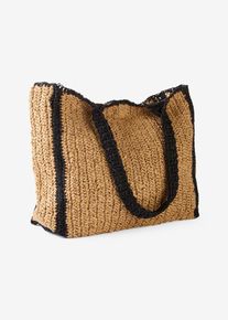 bonprix Strohshopper mit Kontrastdetails, beige, Gr.36x38 cm, L&auml;ssiger Strohshopper mit viel Stauraum, ein idealer Strandbegleiter, aus Stroh/Strohoptik