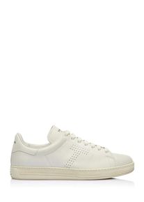 Tom Ford Low-Top Sneaker - Cream-White Grained Leather Sneakers With Perforat - Gr. 7_5 - in Beige - f&uuml;r Damen