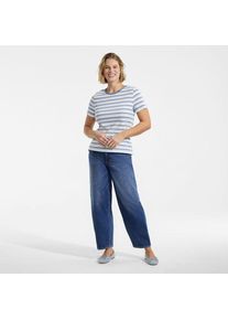 LANDS' END Feinripp-Shirt mit Rundhalsausschnitt und kurzen &Auml;rmeln, Damen,  Wei&szlig;, Baumwolle/Elasthan, by Lands' End