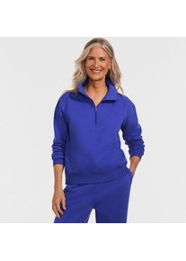 LANDS' END Serious Sweats Pullover mit Rei&szlig;verschluss, Damen,  Blau, Baumwoll-Mischung/Polyester-Mischung, by Lands' End