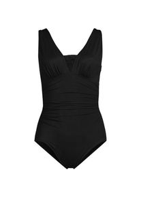 LANDS' END Shape-Badeanzug mit V-Ausschnitt und verstellbaren Tr&auml;gern SLENDER in Lang-Gr&ouml;&szlig;e, Damen,  Schwarz, Nylon-Mischung, by Lands' End
