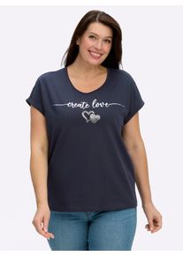 sheego Gro&szlig;e Gr&ouml;&szlig;en Rundhalsshirt mit &Auml;rmel-Aufschlag, marine, Gr&ouml;&szlig;e 56 - Damen