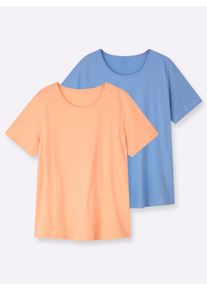 sheego Gro&szlig;e Gr&ouml;&szlig;en Longshirt im Doppelpack, himmelblau + apricot, Gr&ouml;&szlig;e 50 - Damen