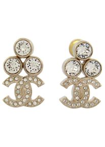 Chanel Ohrringe - NEUE Chanel-OHRRINGE MIT METALL-CC-LOGO UND STRASS - Gr. unisize - in Gold - f&uuml;r Damen