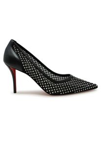 Christian Louboutin Hohe Schuhe - Black Strass Mesh Leather Apostropha 80 Pumps - Gr. 37 (EU) - in Schwarz - f&uuml;r Damen