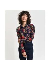 Gant f&uuml;r Damen. 4300419 Relaxed Fit Hemd aus Seide und Baumwolle mit navyfarbenem Rosenprint (40), L&auml;ssig, Langarm, Marine