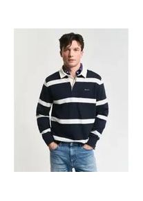 Gant f&uuml;r Herren. 2044013 Poloshirt Rugger in marineblau mit garngef&auml;rbten Streifen (S), L&auml;ssig, Baumwolle, Langarm