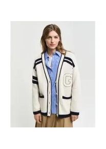 Gant f&uuml;r Damen. 4805281 Varsity Peak Kragen Strickjacke wei&szlig; (XS), L&auml;ssig, Bio-Baumwolle, Nachhaltig