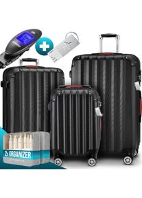 DeubaXXL DE Hartschalenkoffer Set 3-tlg mit Zubeh&ouml;r Rollen 360&ordm; Schwarz ABS 109977