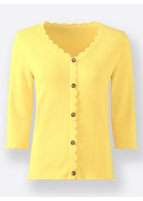 sheego Gro&szlig;e Gr&ouml;&szlig;en 3/4 Arm-Pullover mit Kn&ouml;pfen in Horn-Optik, zitrone, Gr&ouml;&szlig;e 46 - Damen