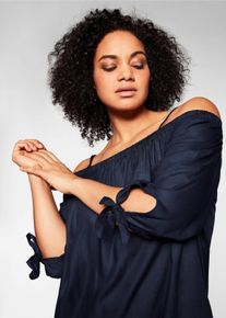 sheego Gro&szlig;e Gr&ouml;&szlig;en Strandkleid im Carmen-Look, marine, Gr&ouml;&szlig;e 58 - Damen