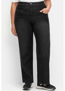sheego Gro&szlig;e Gr&ouml;&szlig;en High-waist-Jeans mit weitem Bein, black denim, Gr&ouml;&szlig;e 46 - Damen