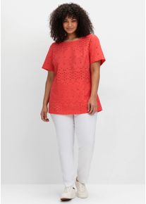 sheego by Joe Browns sheego Gro&szlig;e Gr&ouml;&szlig;en Shirt im Materialmix, mit Lochstickereien, hummer, Gr&ouml;&szlig;e 48 - Damen