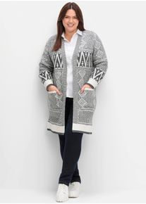 sheego by Joe Browns sheego Gro&szlig;e Gr&ouml;&szlig;en Longstrickjacke in verschlussloser Form, grau, Gr&ouml;&szlig;e 52/54 - Damen
