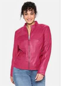 sheego Gro&szlig;e Gr&ouml;&szlig;en Lederjacke im Biker-Stil, orchidee, Gr&ouml;&szlig;e 44 - Damen