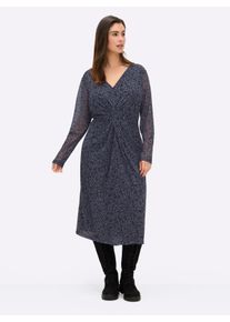 sheego Gro&szlig;e Gr&ouml;&szlig;en Blumenkleid aus Mesh, mit Knotendetail, tiefblau-bedruckt, Gr&ouml;&szlig;e 54 - Damen