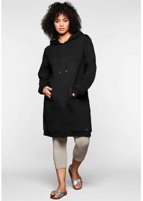 sheego Gro&szlig;e Gr&ouml;&szlig;en Shirtkleid mit Kapuze und K&auml;ngurutasche, schwarz, Gr&ouml;&szlig;e 52/54 - Damen
