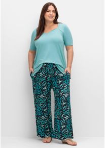 sheego Gro&szlig;e Gr&ouml;&szlig;en Schlupfhose mit weitem Bein und Bl&auml;tterprint, tiefblau-bedruckt, Gr&ouml;&szlig;e 48 - Damen